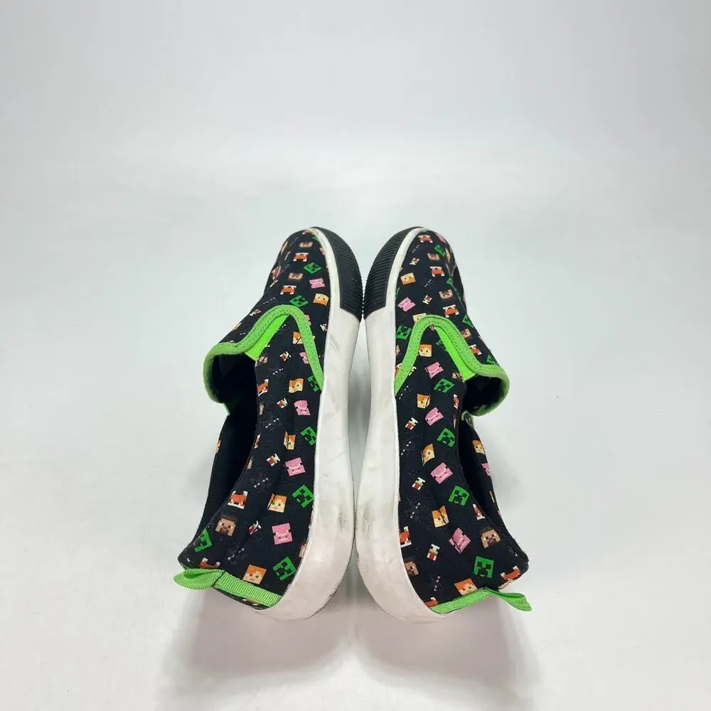 Minecraft Little & Big Black Green Canvas Casual Slip On Sneakers Youth Size 6